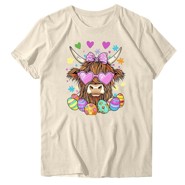 Camisetas de Manga Larga de las Mujeres con Estampado de Pascua, Cuello Redondo Suelto Casual Top para el Uso Diario de Primavera