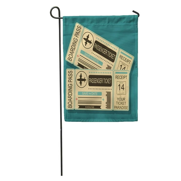 JSDART Blue Fly Airplane Boarding Pass Barcode and Seal in Retro Garden Flag Decorative Flag House Banner 12x18 inch