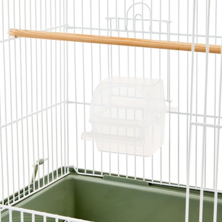 VIBRANT LIFE SMALL BIRD CAGE WITH PERCH, PLASTIC HOODED CUP & TRAY FOR PARAKEETS & FINCHES, WHITE