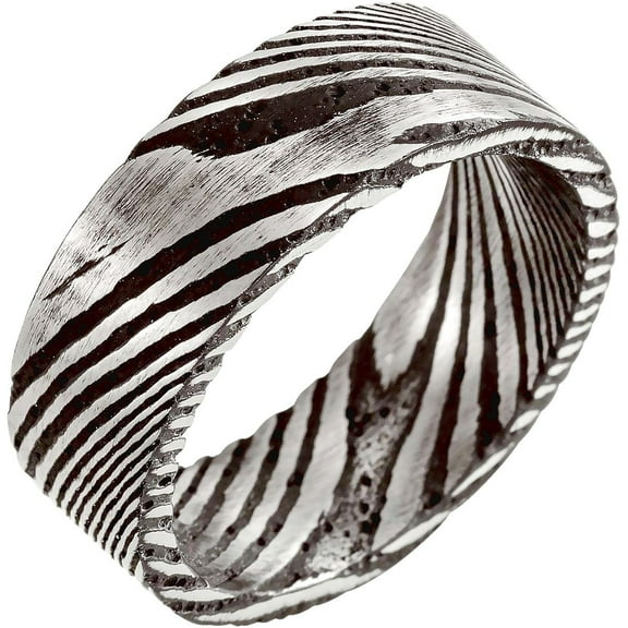 Damascus Steel 8mm Polished Comfort-fit Band Size 9.5 Ring for Women and Men - 19.6 Grams