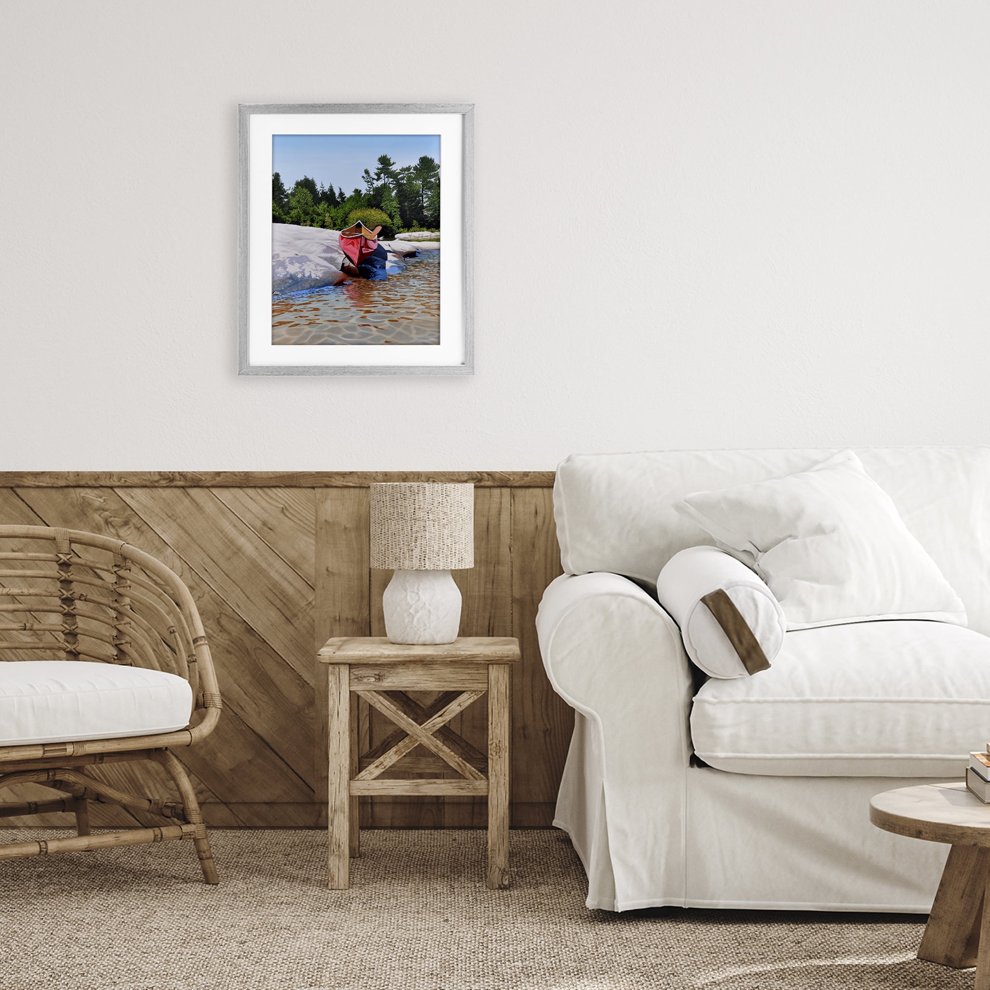 Stupell Industries Canoe at Water's Edge Gray Framed Print Under Glass, design by Kenneth M Kirsch