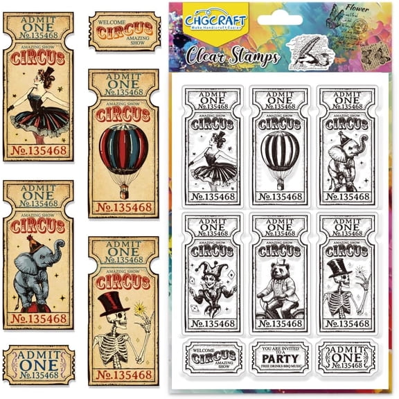 Circus Vintage Tickets Clear Stamps Postage Transparent Stamps Silicone for DIY Scrapbooking Photo Album Decoration Clear Stamp Seals 4.3x6.3 inch