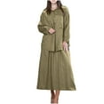 thumbnail image 3 of Babcutegg Women’s Solid Color Casual Two-Piece Set – Long Sleeve Button-Up Blouse with Pockets & Wide-Leg Midi Skirt Army Green Size 3XL, 3 of 7