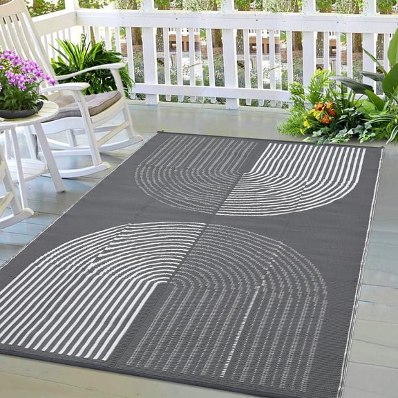 8' x 10'Plastic Straw Outdoor Rug, Durable Reversible Camping Carpet for Deck, Garden, Patio, Picnic, Parties,Gray