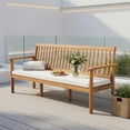 thumbnail image 3 of Demi Bonn 3-Seat Wood Outdoor Bench with Seat Cushion and Slatted Seat, Conversation Dining Bench for Garden Poolside Balcony, Beige, 3 of 8