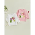 thumbnail image 3 of Toddler Baby Girl Easter Outfit Sequin Letter Embroidery Long Sleeve Crewneck Sweatshirt Tops Cute Spring Clothes, 3 of 8