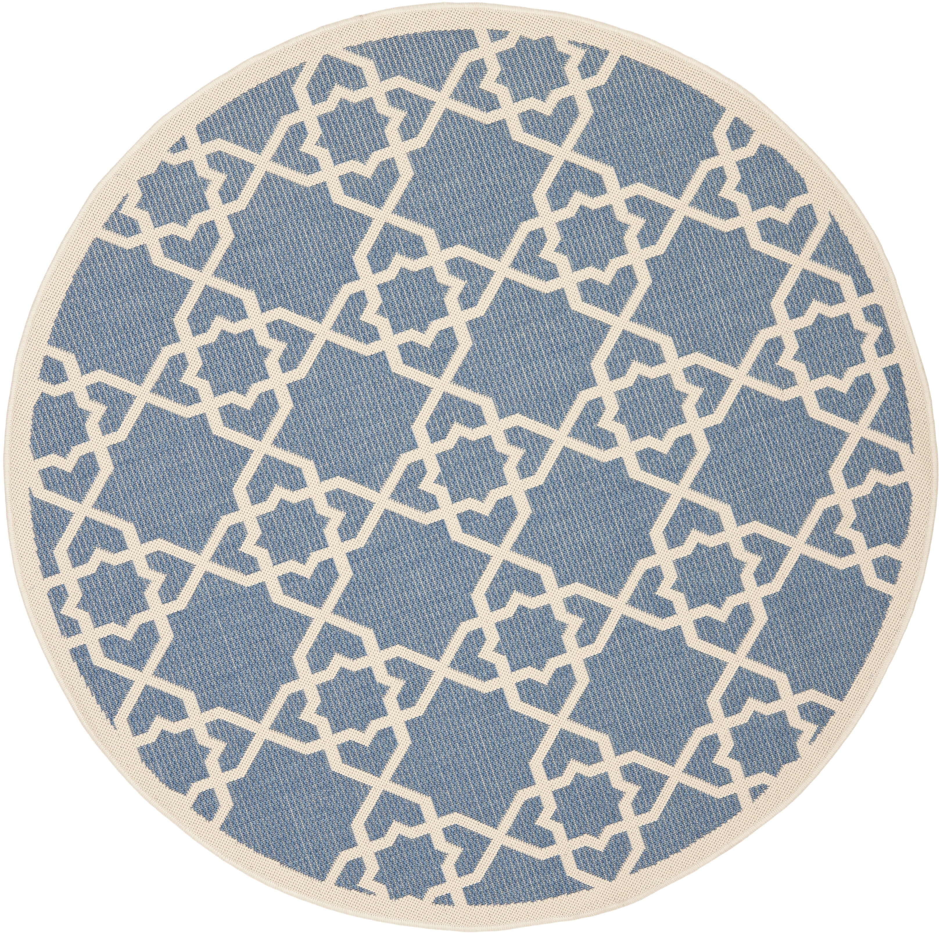 Safavieh Courtyard Carol Geometric Indoor/Outdoor Area Rug, Blue/Beige, 5'3" x 5'3" Round
