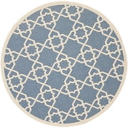 SAFAVIEH Courtyard Carol Geometric Indoor/Outdoor Area Rug, 6'7" x 6'7" Round, Blue/Beige