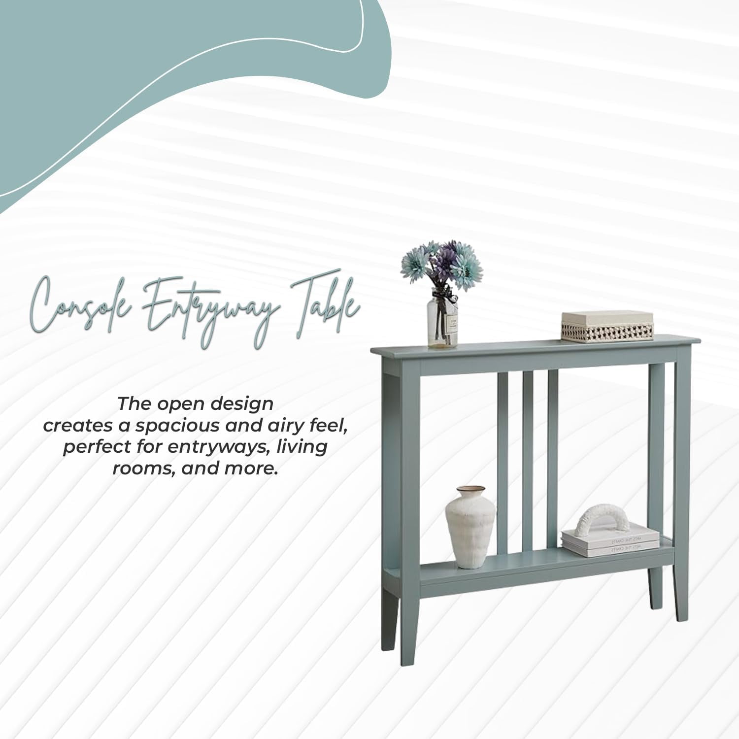 Kings Brand Furniture Ice Blue Wood Entryway Console Table – Narrow Hallway Storage for Foyer & Living Spaces.