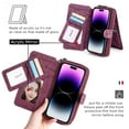 thumbnail image 3 of Feishell for iPhone 16 Pro Multi-Function Wallet Case, with Wrist Strap, Premium PU Leather 2 in 1 Magnetic Detachable Purse 14 Card Holder Slots Zipper Pocket Phone Case for Women Men,Winered, 3 of 8