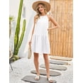thumbnail image 3 of Fiophy 100% Linen Dress Halter Neck Sleeveless Summer Casual Ruffle Midi Beach Dresses, White,M, 3 of 8