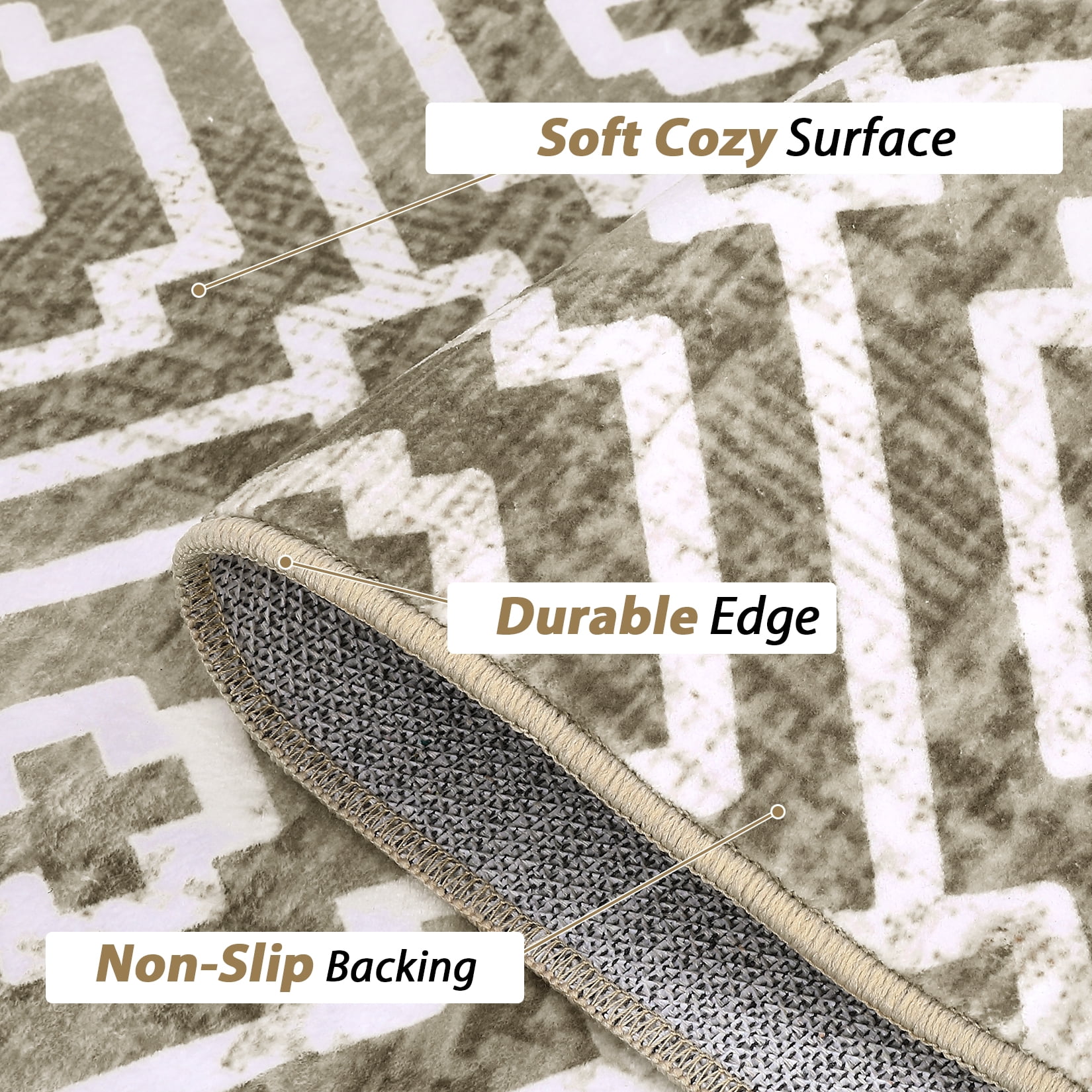 Garvee 5' x 7' Area Rug Modern Geometric Distressed Print Area Rug Washable Throw Rug Soft Thin Non-Slip Indoor Floor Carpet for Dining Room Bedroom, Taupe