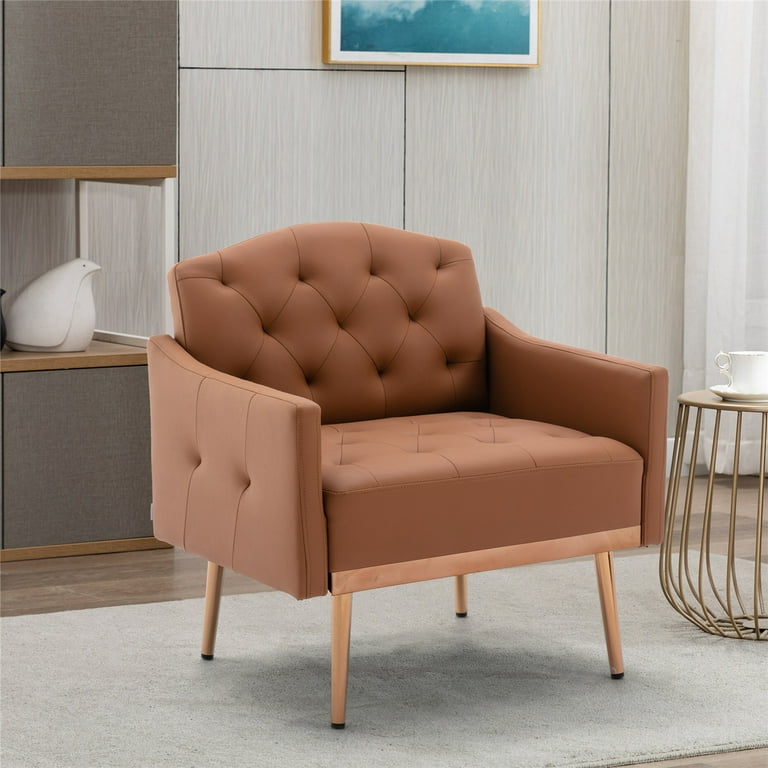 PU Leather Accent Chair Mid Century Upholstered Button Tufted