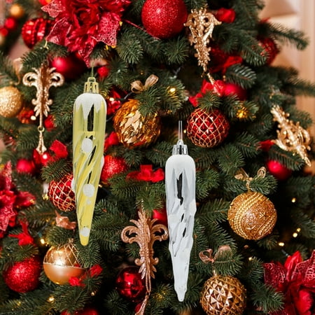 

GXSR 6Pcs/Box Bright Color Long Christmas Tree Pendants with Lanyard Electroplating Painted Icicle Pendants Xmas Decoration Party Supplies