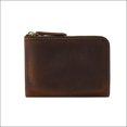 thumbnail image 1 of Cartera de cuero genuino hecha a mano sencilla, billetera corta vintage de cuero de Caballo Loco con cremallera, billetera de piel de vaca con capa superior, 1 of 6