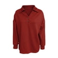 thumbnail image 4 of Yrmaups Loose Fit Button Down Long Sleeve Top for Women, Plus Size Collared Casual Blouse, Soft Solid Pullover Tee for Fall Winter Office Daily Wear, Wine S, 4 of 7