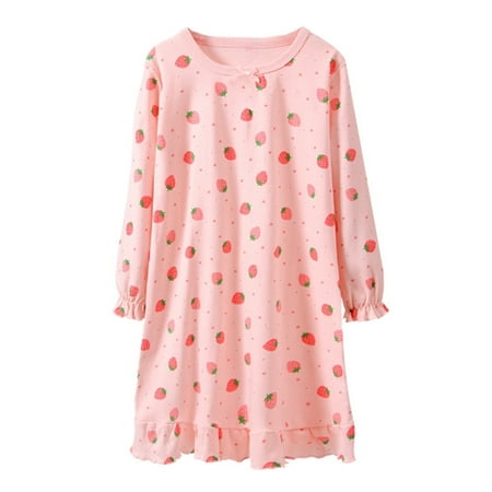

Lcxweerr 2-12 2-12 Years Toddler Kids Cotton Dress Girls Nightgown Baby Strawberry Print Pajamas Dresses Loose Causal Homewear Nightdress for Long Sleeve Short Sleeves