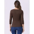 thumbnail image 4 of DARING DIVA V Neck 3/4 Sleeve Ruched Blouses Tops L Coffee Brown, 4 of 6