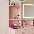 thumbnail image 5 of Zimtown 47" Vanity Desk with Charging Station, Makeup Table with 5 Drawers, Built-in Storage Shelves and 3 Color Lights, Dressing Table Set, Light Pink, 5 of 13