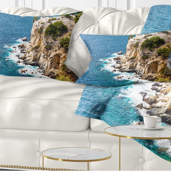 Designart Rocky Cliff Coast Thassos Greece - Seashore Throw Pillow - 12x20