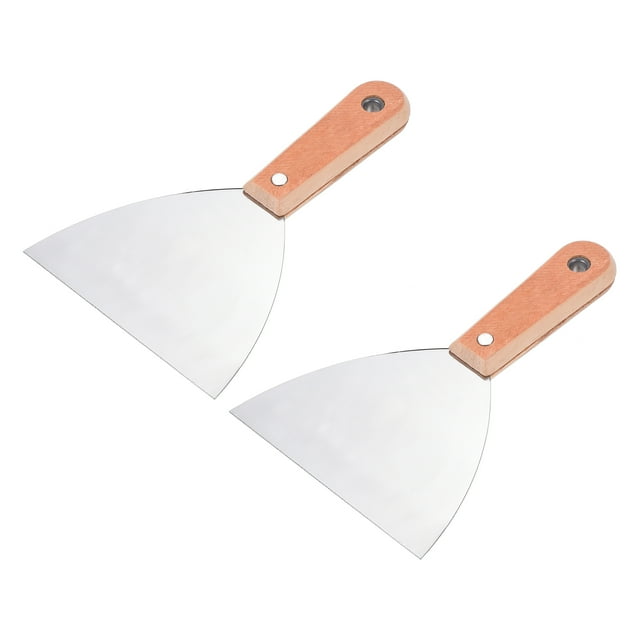 Uxcell 5" cuchillo de masilla de acero inoxidable herramienta raspadora con mango de madera para reparación de paredes y eliminación de pintura 2 paquetes