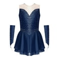 thumbnail image 3 of TSSOE Kids Girls Figure Ice Skating Dress Sleeveless Lyrical Ballet Dance Leotard Dresses with Gloves Navy Blue 12, 3 of 7