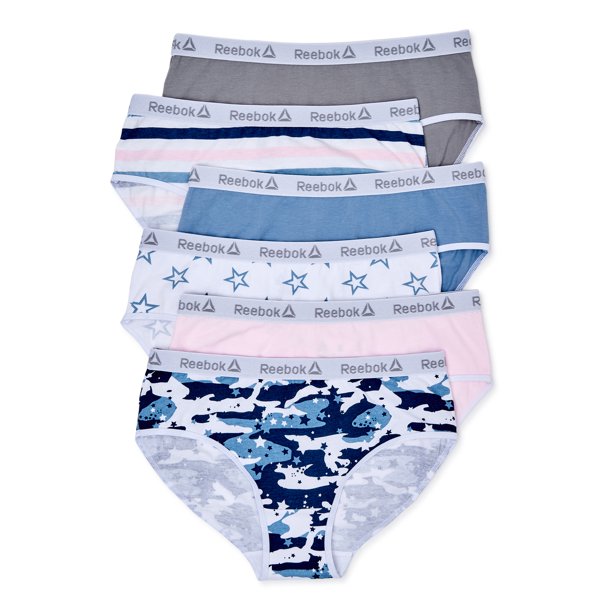 Reebok Girls Underwear Cotton Stretch Hipster Panties, 6Pack, Sizes SXL