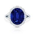 thumbnail image 4 of Rosec Jewels Vintage Inspired Lab Grown Blue Sapphire Ring with Diamond (10X12 mm), 925 Sterling Silver, US 4.00, 4 of 8