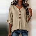 thumbnail image 5 of GERsome 3/4 Ruffled Sleeve T-Shirts for Women Button Down V-Neck Casual Business Work Summer Tops,Khaki,Size XL, 5 of 7