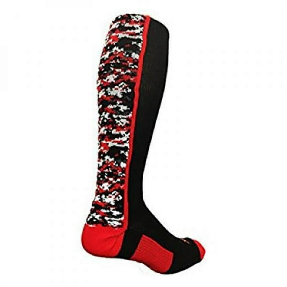 TCK Digital Camo OTC Socks for Youth & Adults - Black/Red, Large