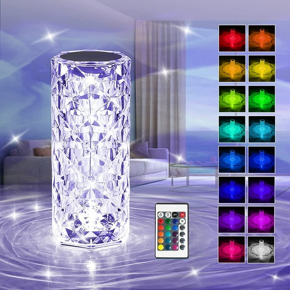 Levang RGB Crystal Table Lamp with Remote,16 Colors &4 Modes Rose Diamond Touch Control Crystal Lamp,USB Bedside Lamp for Bedroom Living Room Party Dinner Decoration
