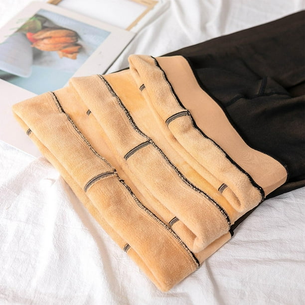 Women Fleece Lined Tights Thermal Stockings Fake Translucent Velvet  Seamless feet 