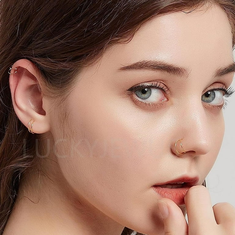 14k Gold Filled Double Gold Nose Ring Hoop for Women Men 22 Gauge Spiral Hoop Nose Ring for Single Piercing 6mm 7mm 8mm 9mm 10mm Handmade in USA Gold 22g Left Side 8mm