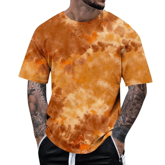 QQAMB Tie Dye Shirt for Men Plus Size Colorful Graphic T-Shirts Summer Lightweight Oversized Tee Tops Coffee M