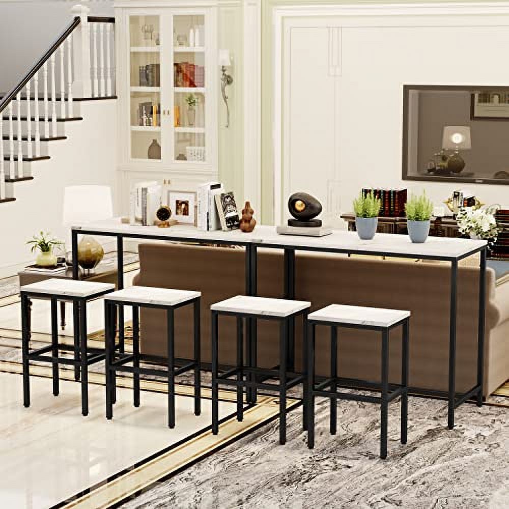 Set De Table Bar 5 Pièces - Table + 4 Tabourets Hauts - Style Industriel, Couleur Marron Rustique - 6