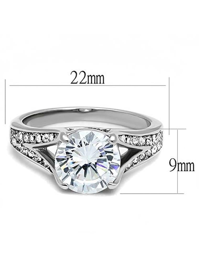 Women's 3.17 Ct Round Cut Zirconia Stainless Steel Engagement Ring Size 6