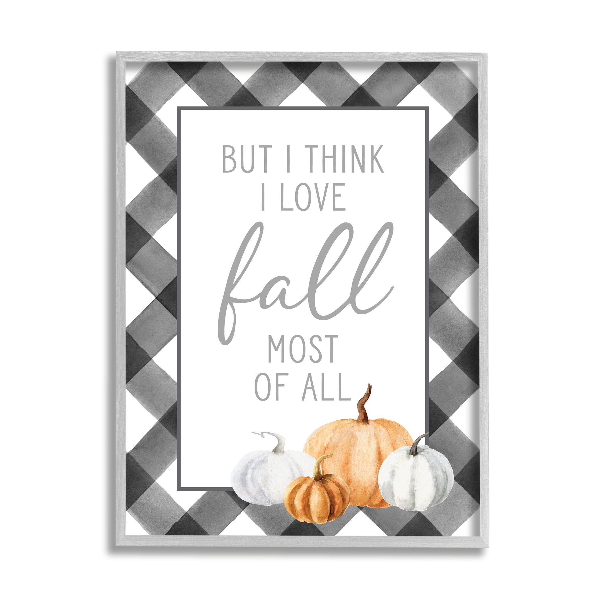 Love Fall Festive Phrase Autumn Plaid Border Inspirational Graphic Art Framed Art Print Wall Art