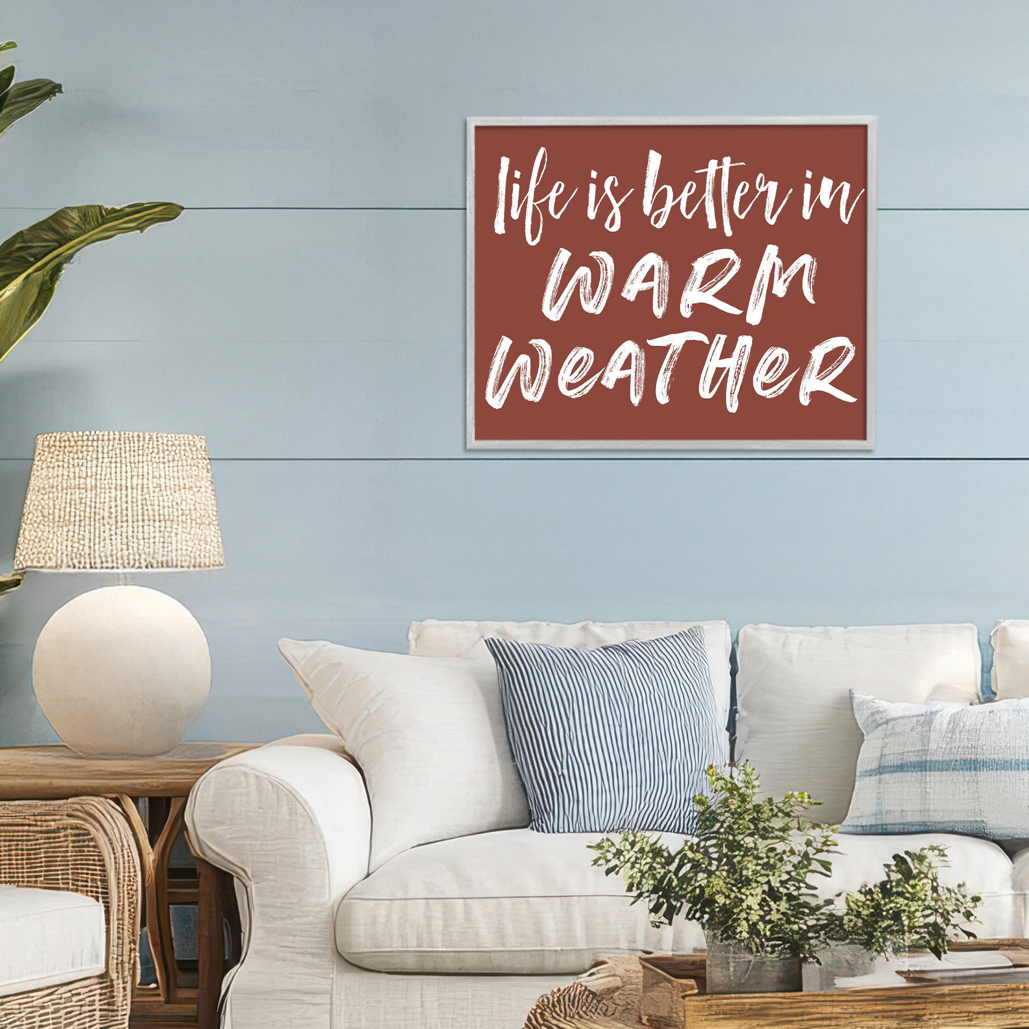 Life Is Better In Warm Weather Gray Framed Giclee Art, design by Lettered and Lined