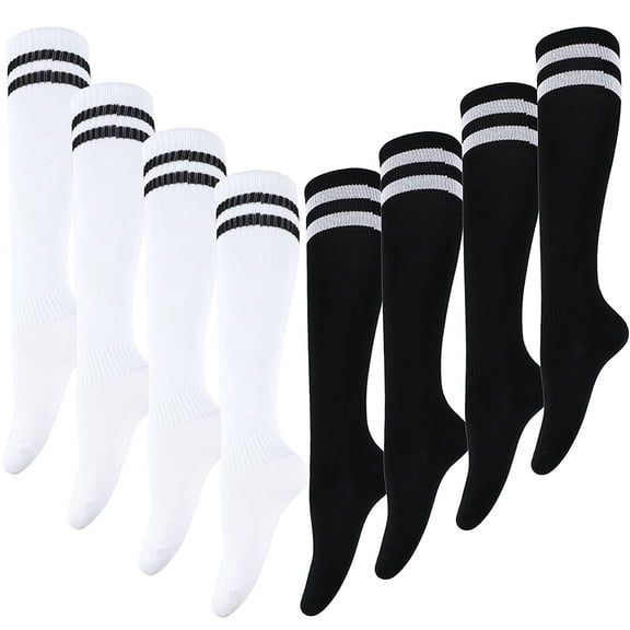 Kids Youth Adult Soccer Socks, 1/2/3/4/5 Pack Knee High Striped Tube Athletic Socks For Boys & Girls