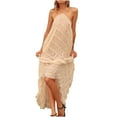 thumbnail image 2 of Summer Dresses For Women Plus Size Solid Colores V-Neck Sleevelesses Women's Summer Flowy Maxi Dress — Beige∣S, 2 of 7