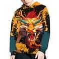 thumbnail image 5 of Xoenoiee Boys Hoodies Grunge Japanese Dragon Print Hooded Sweatshirt for Kids Long Sleeve Tops with Front Kangaroo Pocket Pullover Sportwear for Age 6-16 Years, M, 5 of 7