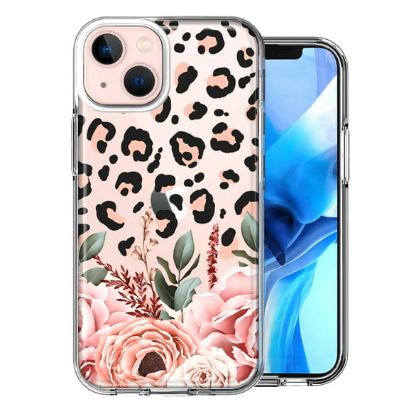 MUNDAZE Case For Apple iPhone 13 Mini Classy Blush Peach Peony Rose Flowers Leopard Phone Cover