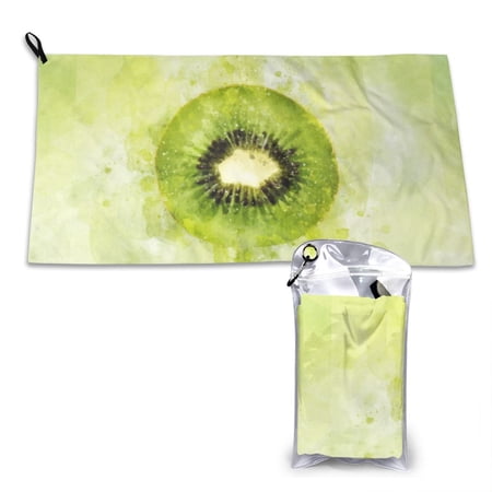 YFYANG Adult Microfiber Portable Travel Towel, Watercolor Kiwi Pattern Quick Dry Towel with Hiking Buckle PVC Pouch, 16" x 31.5"