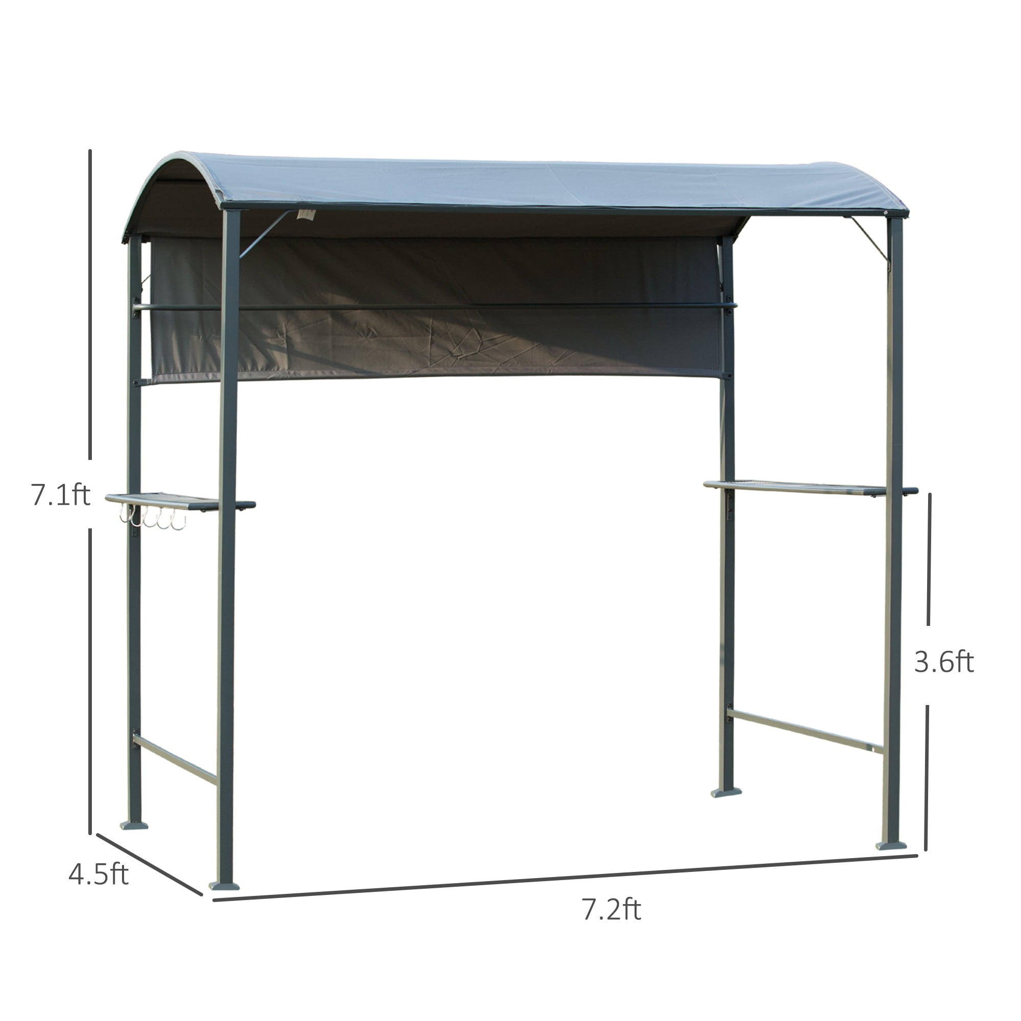 Outsunny 7FT Grill Gazebo BBQ Canopy with Sun Shade Panel Side Awning, 2 Exterior Serving Shelves, 5 Hooks for Patio Lawn Backyard