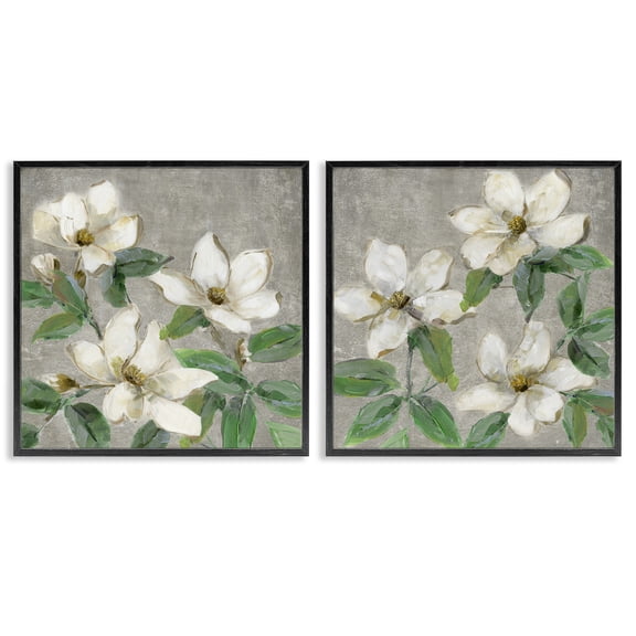 Stupell Industries Blooming Ivory Magnolias 2 Piece Black Framed Giclee Art Set, design by Sally Swatland
