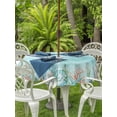 thumbnail image 3 of Outdoor Tablecloths with Umbrella Hole & Zipper, Coastal Round Tablecloths 60 Inch, Summer Nautical Beach Coral Starfish Blue Ombre Waterproof Table Cloth, Patio/Pool/Picnic Table Covers, 3 of 8