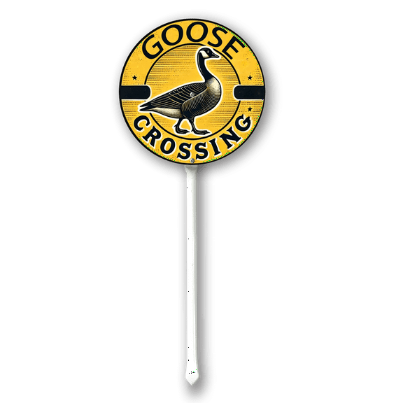 Eveokoki Goose Crossing Sign With Stake For Neighborhoods Yard Farm Aluminium Caution 9.2x9.2inch Round Farm Decorations Yard Lawn Walkway Decorations Animal Signs