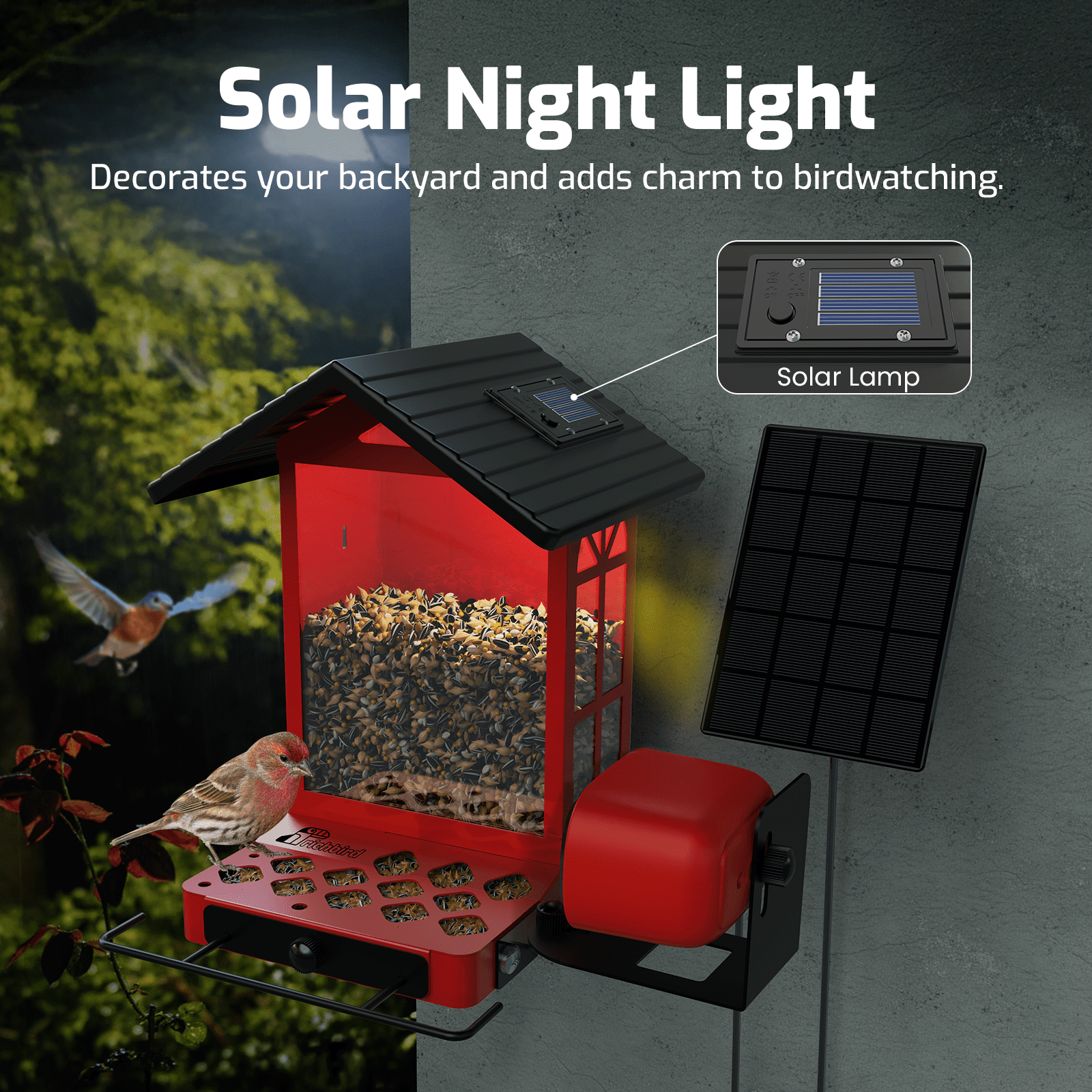 Coolfly x Richbird All-Metal Smart Bird Feeder with 2.5K HD Solar Camera, Squirrel-Resistant Large Capacity Bird House with Free AI Bird Identification & Phone Notifications - Red