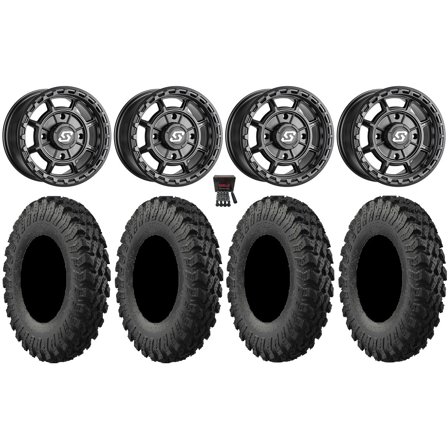 Sedona Rift 15x7 Wheels Black 35" MotoRally Tires Can-Am Maverick X3 / Honda Pioneer 1000 / Talon