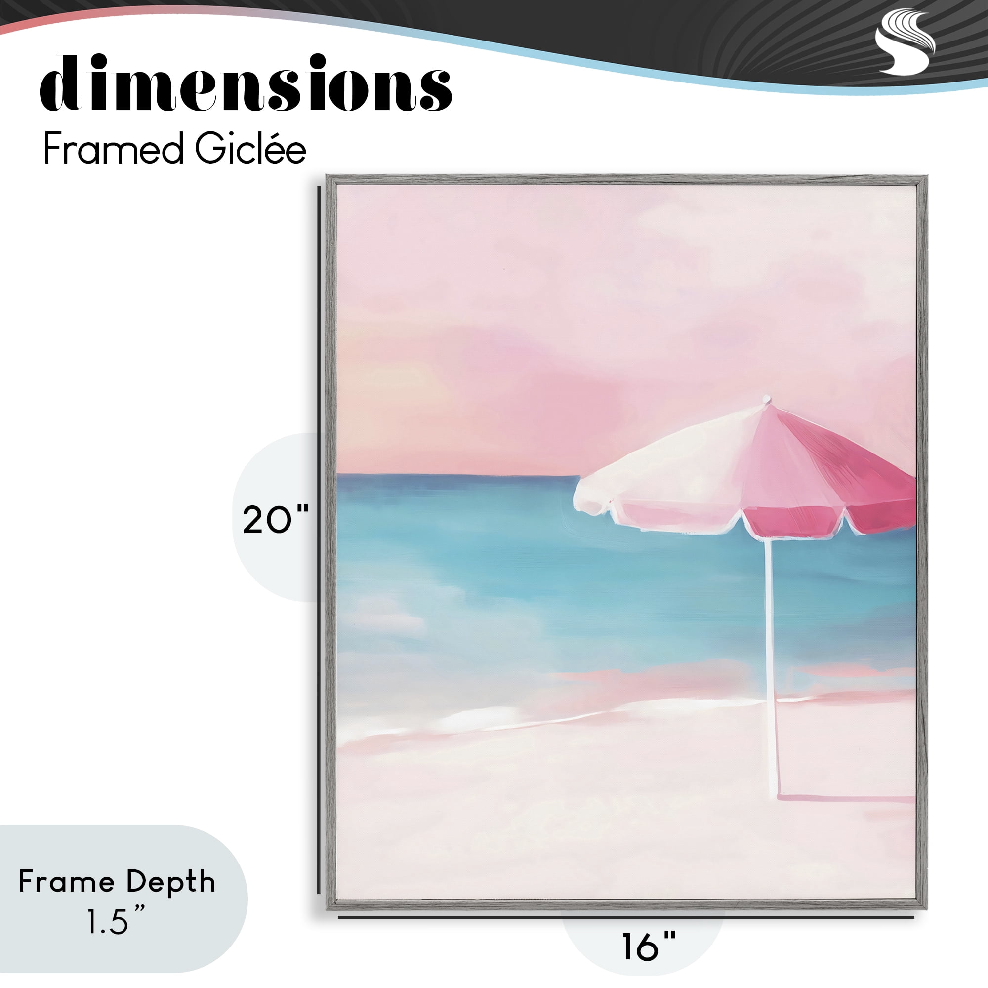Stupell Industries Serene Pink Beach Umbrella Gray Framed Giclee Art, design by The Prints Vibe